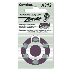 Элемент питания (батарейка/таблетка) Camelion ZA312-BL6 для слуховых аппаратов [воздушно-цинковая, PR41, AC312, DA312, 1.45 В]