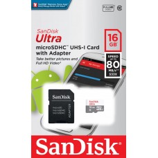 Карта памяти 16GB SanDisk Ultra MicroSDHC Class 10 UHS-I + SD адаптер (SDSQUNS-016G-GN3MA)