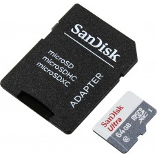 Карта памяти 64GB SanDisk Ultra MicroSDXC Class 10 UHS-I + SD адаптер (SDSQUNS-064G-GN3MA)
