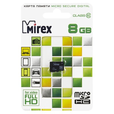 Карта памяти 8GB Mirex MicroSDHC Class 10 (13612-MC10SD08)