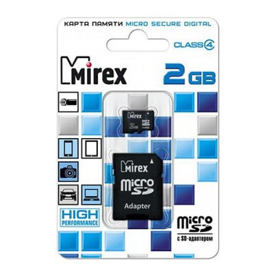Карта памяти 2GB Mirex Class 4 + SD адаптер (13613-ADTMSD02)