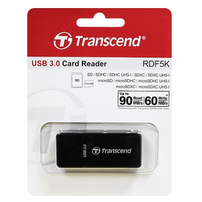 Картридер Transcend RDF5, SD/microSD, USB 3.0, Черный (TS-RDF5K)