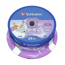 Диск VERBATIM DVD+R 8.5 GB (8х) CB-25 Dual Layer Print (43667)