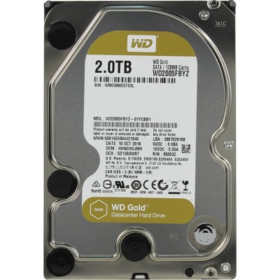 Внутренний жесткий диск 2TB Western Digital Gold, 3.5", SATA III (WD2005FBYZ)