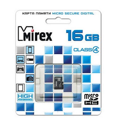 Карта памяти 16GB Mirex MicroSDHC Class 4 (13612-MCROSD16)