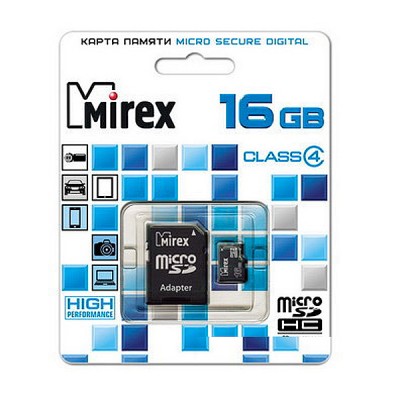 Карта памяти 16GB Mirex MicroSDHC Class 4 + SD адаптер (13613-ADTMSD16)