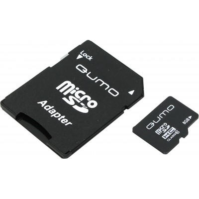 Карта памяти 8GB Qumo Class 10 + SD адаптер (QM8GMICSDHC10)