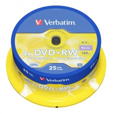 Диск DVD+RW Verbatim 4.7Gb 4x Cake Box (43489)
