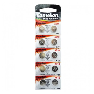 Элемент питания (батарейка/таблетка) Camelion AG10 [щелочная, 389, LR1130, LR54, 1.5 В]