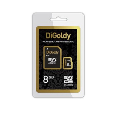 Карта памяти 8GB DiGoldy MicroSDHC Class 10 + SD адаптер (DG008GCSDHC10-AD)