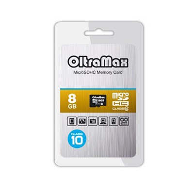 Карта памяти 8GB OltraMax MicroSDHC Class 10 (OM008GCSDHC10-W/A-AD)