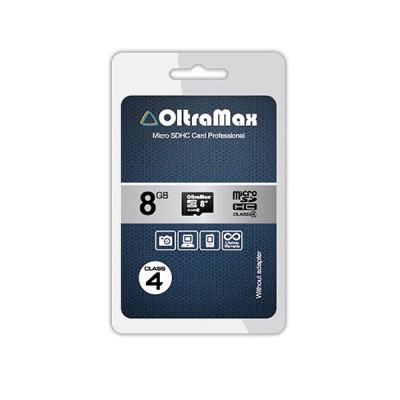 Карта памяти 8GB OltraMax MicroSDHC Class 4 (OM008GCSDHC4-W/A-AD)