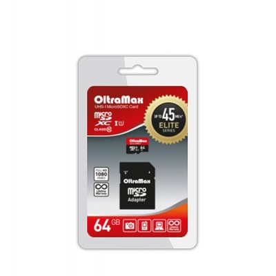 Карта памяти 64GB OltraMax MicroSDHC Class 10 + SD адаптер (OM064GCSDHC10UHS-1-ElU1)