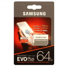 Карта памяти 64GB Samsung Evo Plus MicroSDHC Class 10 UHS-I + SD адаптер (MB-MC64GA/RU)