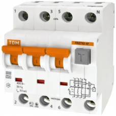 Выключатель автоматический TDM дифференциального тока четырёхполюсный АВДТ 63 4P C32 30мА