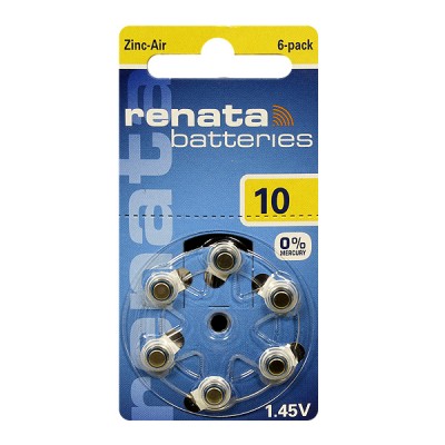 Элемент питания (батарейка/таблетка) Renata ZA10 для слуховых аппаратов [воздушно-цинковая, PR70, AC10, DA230, 1.45 В]