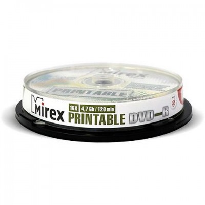 Диск Mirex DVD-R 4.7 GB 16x Printable Cake Box 10 шт (UL130028A1L)