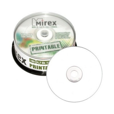 Диск Mirex DVD+R 4.7 GB 16x Printable Inkjet Box 25 шт (UL130029A1M)