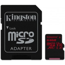 Карта памяти 64GB Kingston Canvas React MicroSDXC Class 10 UHS-I (U3) + SD-адаптер (SDCR/64GB)