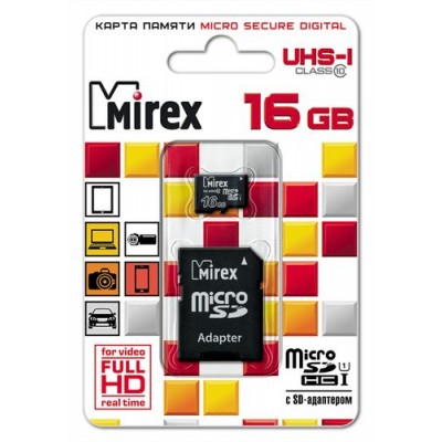 Карта памяти 16GB Mirex Class 10 UHS-I + SD-адаптер (13613-ADSUHS16)