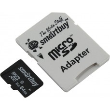 Карта памяти 64GB Smartbuy MicroSDXC Class 10 UHS-I + SD-адаптер (SB64GBSDCL10U3-01)