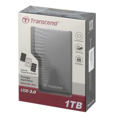 Внешний жесткий диск 1TB Transcend StoreJet 25A3, 2.5", USB 3.0 (TS1TSJ25A3K)