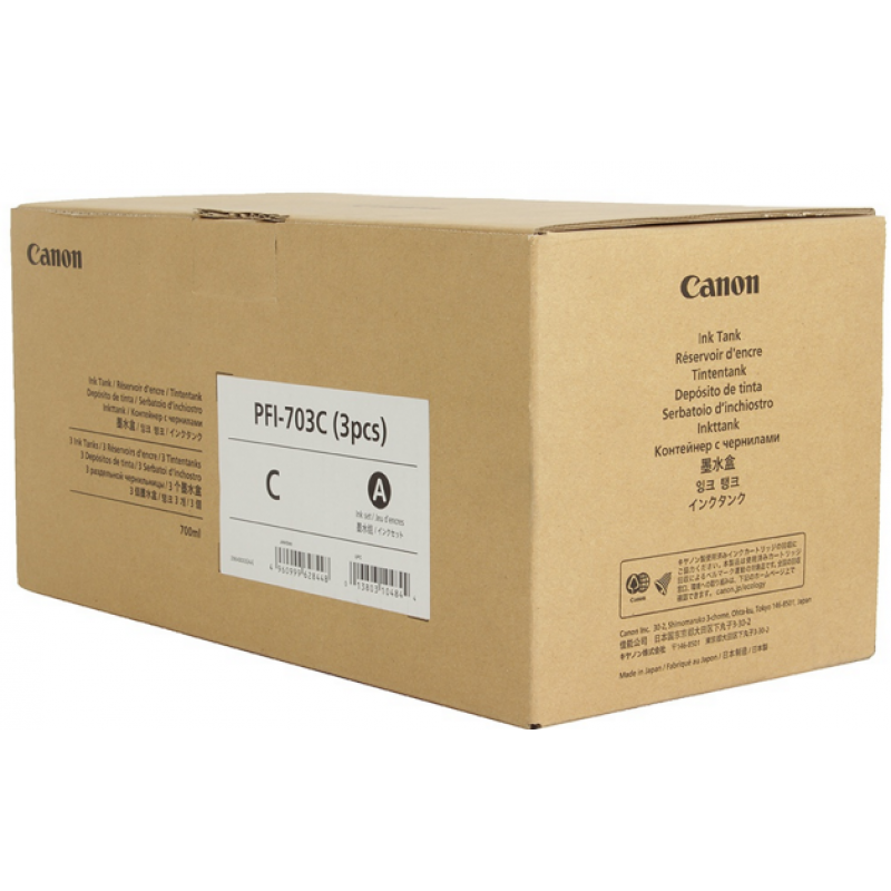 Картридж Canon PFI-703 C (3 PCS) для плоттера iPF815/825. Голубой. 700 мл.  штук. 2964B003 купить с доставкой по РФ