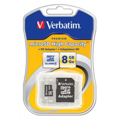 Карта памяти 8GB Verbatim MicroSDHC Class 4 + SD адаптер (43967)