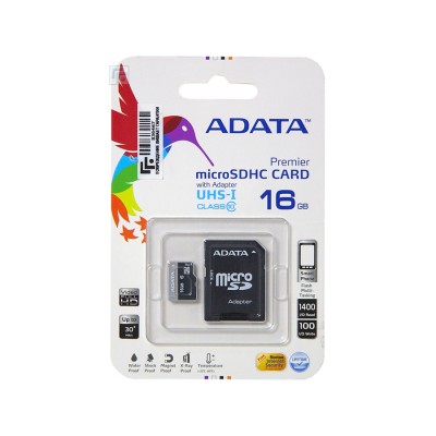 Карта памяти 16GB ADATA Premier MicroSDHC Class 10 UHS-I (U1)  + SD Adapter (AUSDH16GUICL10-RA1)