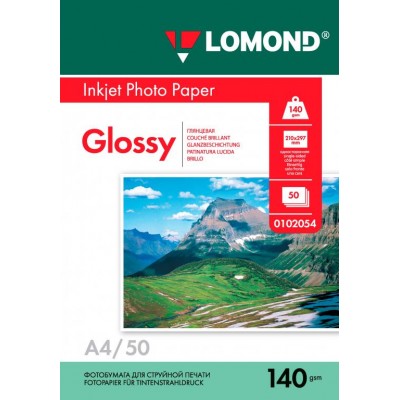 Фотобумага глянцевая одностороняя Lomond 140 г/м2, A4, 50 л (0102054)