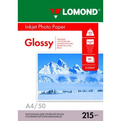 Фотобумага глянцевая одностороняя Lomond 215 г/м2, A4, 50 л (0102057)