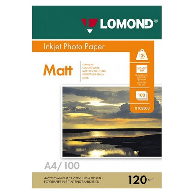 Фотобумага матовая одностороняя Lomond 120 г/м2, A4, 100 л (0102003)