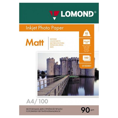 Фотобумага матовая одностороняя Lomond 90 г/м2, A4, 100 л (0102001)