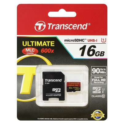 Карта памяти 16GB Transcend Ultimate MicroSDHC Class 10 UHS-I + SD адаптер (TS16GUSDHC10U1)