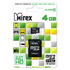 Карта памяти 4GB Mirex MicroSDHC Class 10 + SD адаптер (13613-AD10SD04)