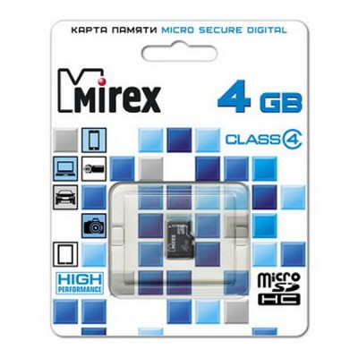 Карта памяти 4GB Mirex MicroSDHC Class 4 (13612-MCROSD04)