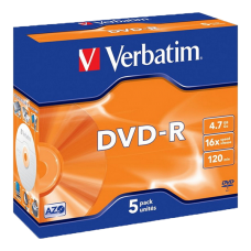 Диск Verbatim DVD-R 4.7 GB 16x, Jewel Case 5шт