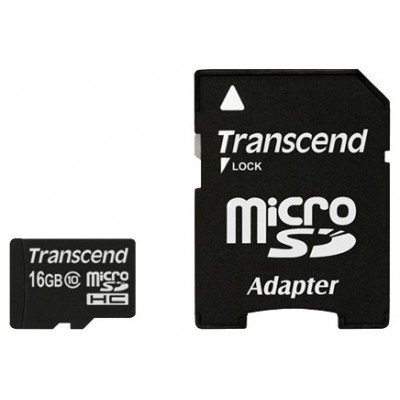 Карта памяти 16GB Transcend MicroSDHC Class 10 + SD адаптер (TS16GUSDHC10)