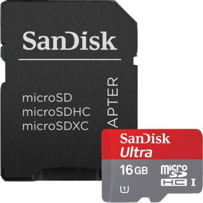 Карта памяти SanDisk Ultra MicroSDHC Class 10 UHS-I 16GB + SD адаптер (SDSDQUI-016G-U46)