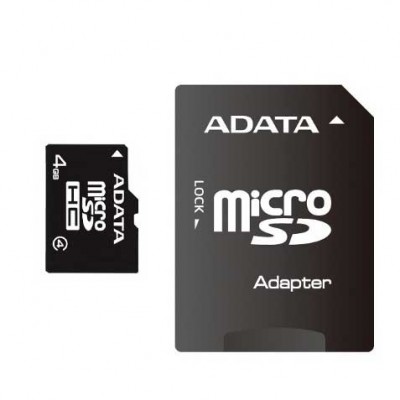 Карта памяти 4GB ADATA MicroSDHC Class 4 + SD адаптер (AUSDH4GCL4-RA1)