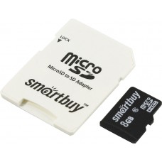 Карта памяти 8GB Smartbuy Compact MicroSDHC Class 10 + SD адаптер (SB8GBSDCL10-01_С)