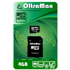 Карта памяти 4GB OltraMax MicroSDHC Class 10 + SD-адаптер (OM004GCSDHC10-AD)
