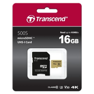 Карта памяти 16GB Transcend 500S MicroSDHC Class 10 UHS-I + SD-адаптер (TS16GUSD500S)