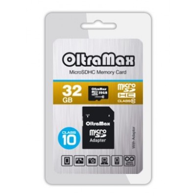 Карта памяти 32GB OltraMax MicroSDHC Class 10 + SD-адаптер (OM032GCSDHC10-AD)