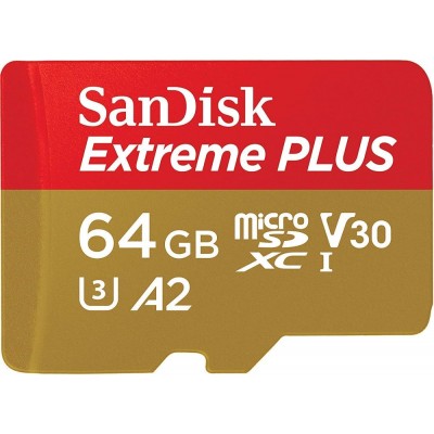 Карта памяти 64GB SanDisk Extreme Plus MicroSDXC Class 10 UHS-I + SD адаптер (SDSQXBZ-064G-GN6MA)
