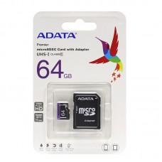 Карта памяти ADATA Premier MicroSDXC Class 10 UHS-I + SD адаптер (AUSDX64GUICL10-RA1)
