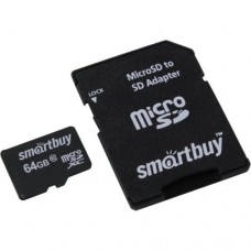 Карта памяти 64GB Smartbuy MicroSDHC Class 10 UHS-I + SD адаптер (SB64GBSDCL10-01LE)