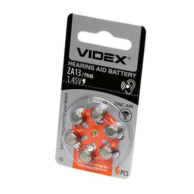 Элемент питания (батарейка/таблетка) Videx ZA13 для слуховых аппаратов [воздушно-цинковая, PR48, AC13, DA13, 1.45 В]