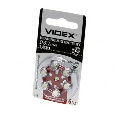 Элемент питания (батарейка/таблетка) Videx ZA312 для слуховых аппаратов [воздушно-цинковая, PR41, AC312, DA312, 1.45 В]