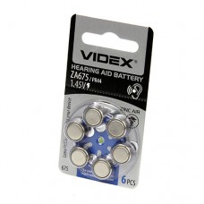 Элемент питания (батарейка/таблетка) Videx ZA675 для слуховых аппаратов [воздушно-цинковая, PR44, AC675, DA675, 1.45 В]